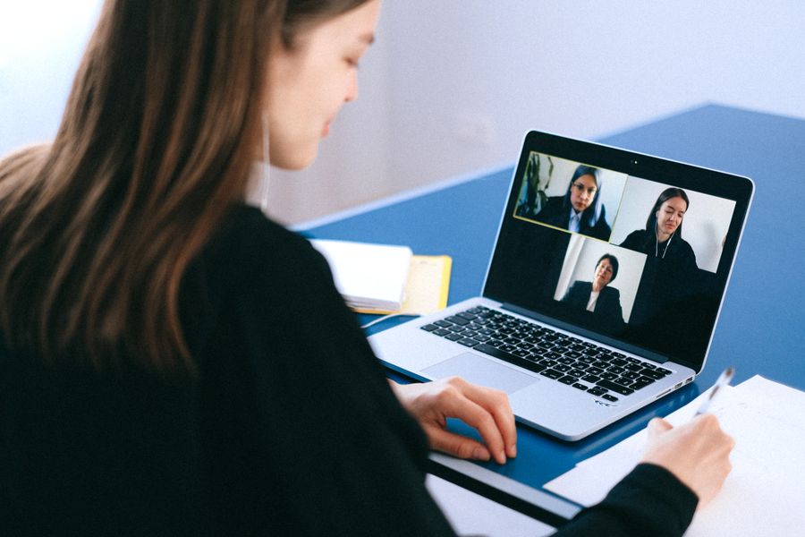 Professional preparing for a video interview
